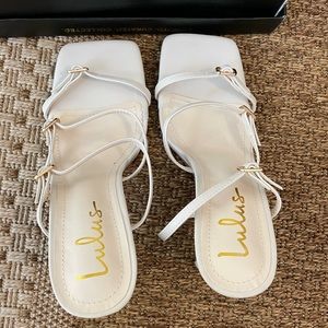 Lulu’s white square toe heeled sandals